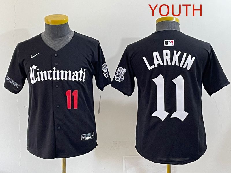 Youth 2025 Cincinnati Reds #11 Larkin Black Five generations Joint Name Nike MLB Jersey style 3->youth mlb jersey->Youth Jersey
